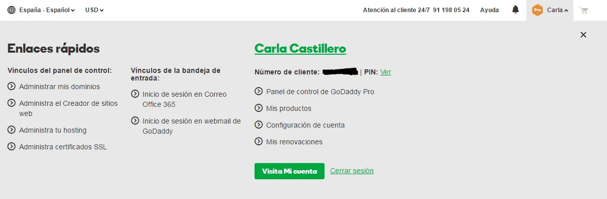 Panel de control GoDaddy