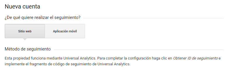 Google Analytics - Nueva cuenta