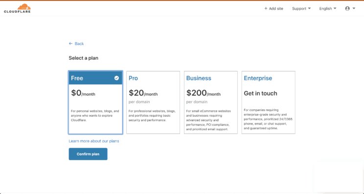 Cloudflare - escoge el plan gratis