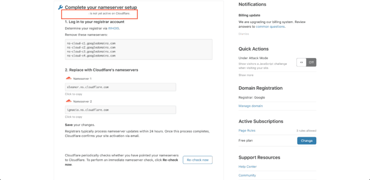 Cloudflare - tu dominio no esta listo